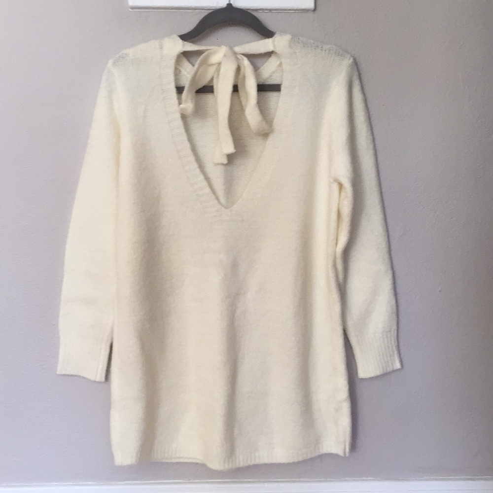 Morning Lavender Ivory Bow Back Sweater Dress
